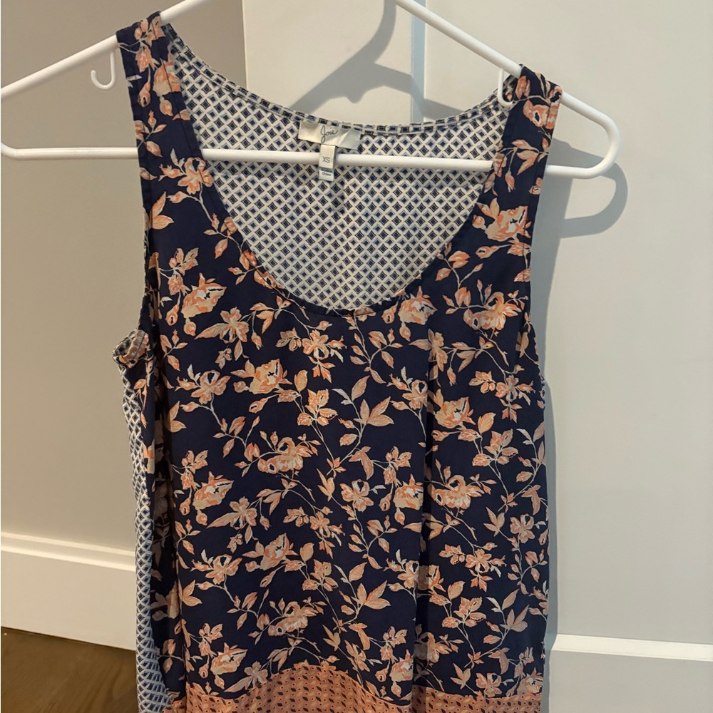 Joie Navy and Peach Floral Tank Top